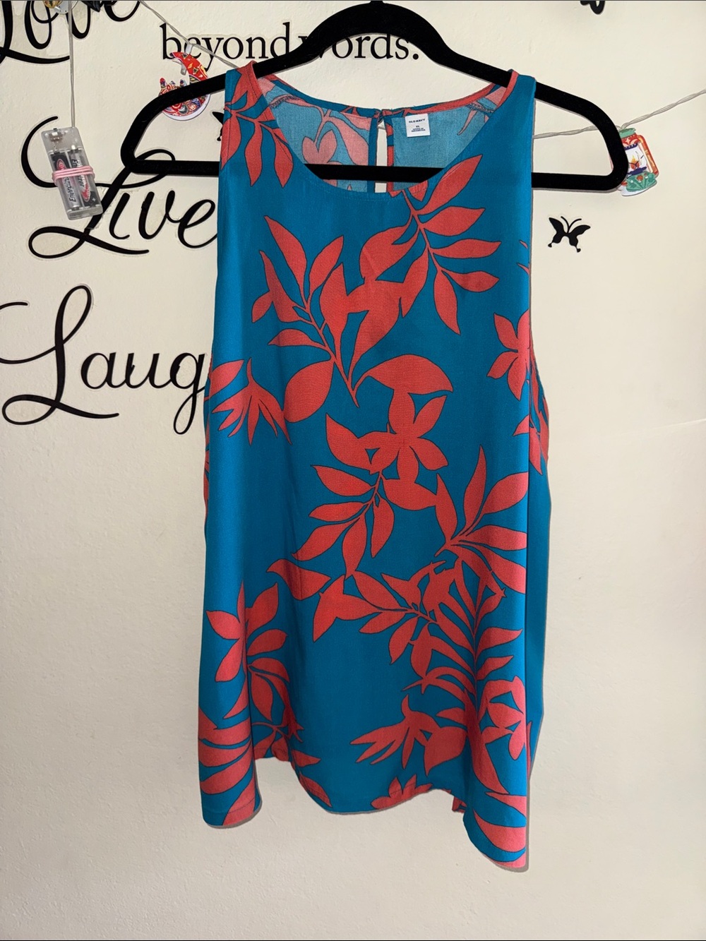 Old Navy Teal Camisole with Coral Leaf Print